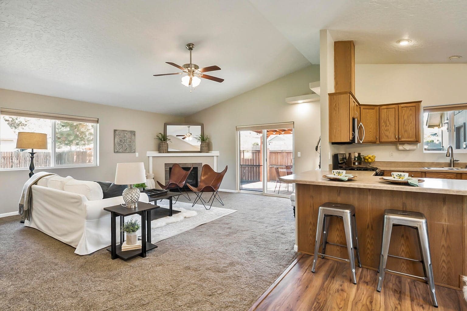 Open kitchen and dining room.