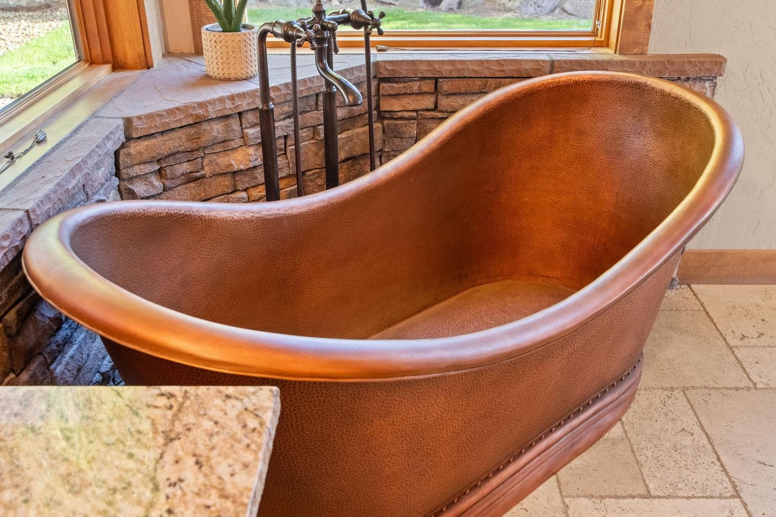 Primary bathroom with copper soaking tub