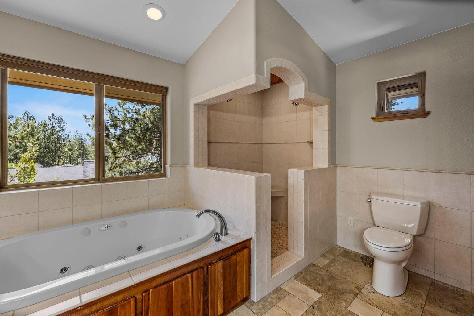 Walk in tiled shower