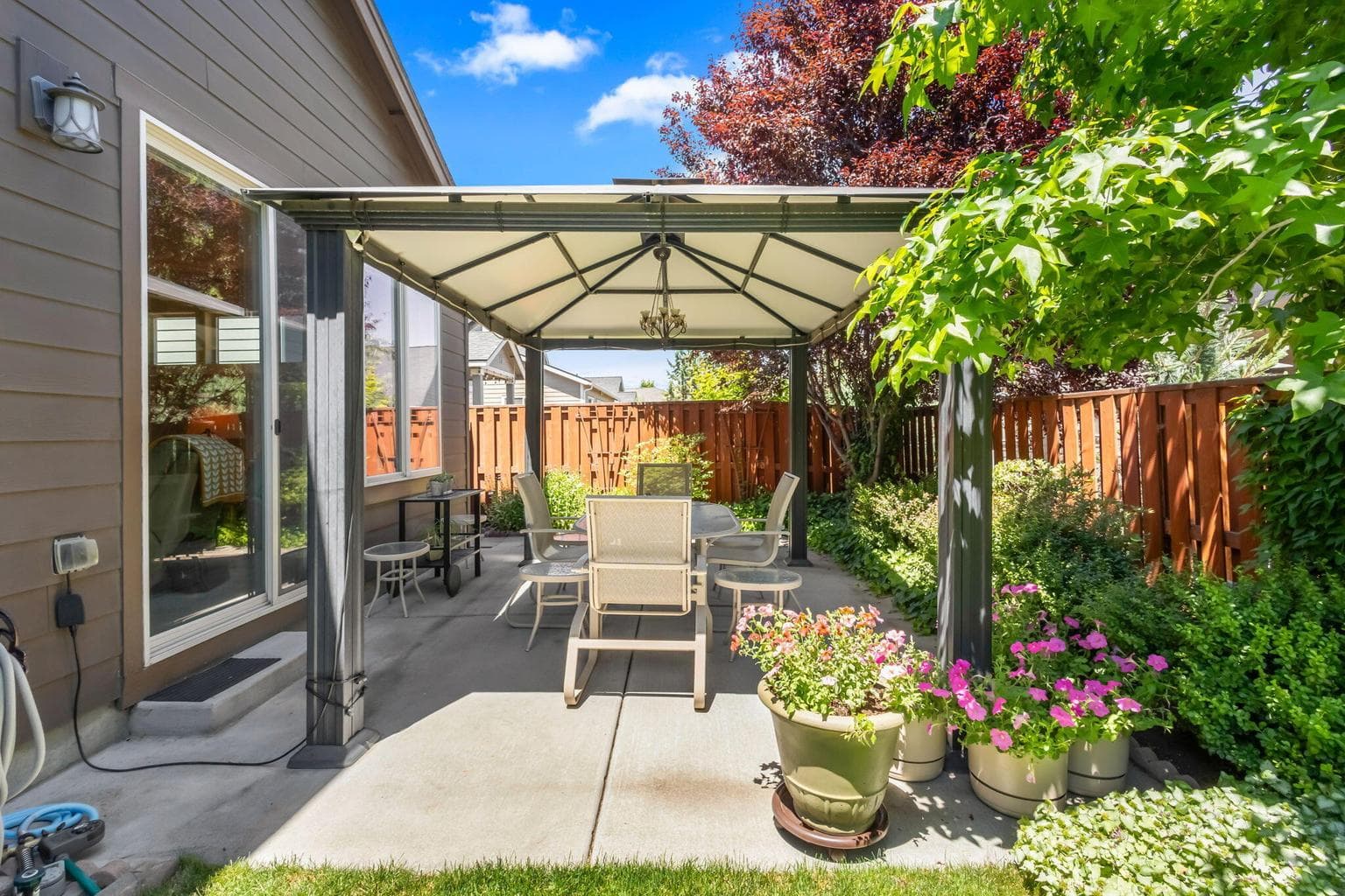 Lush backyard with established landscaping