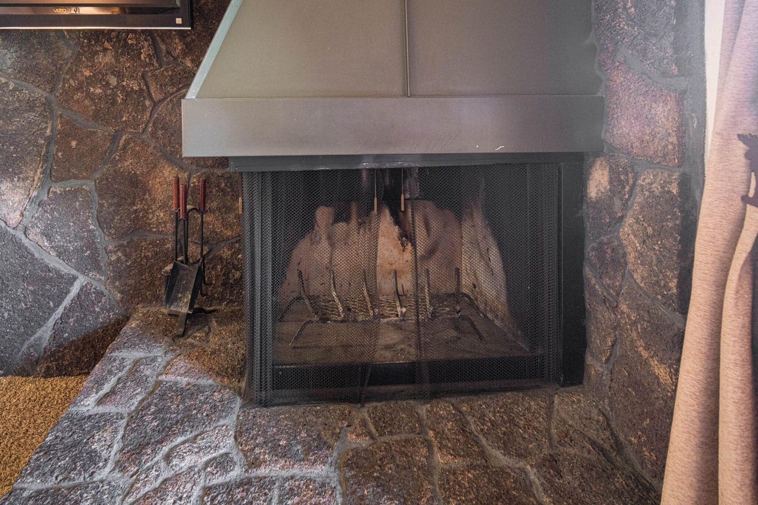 Cozy woodburning fireplace