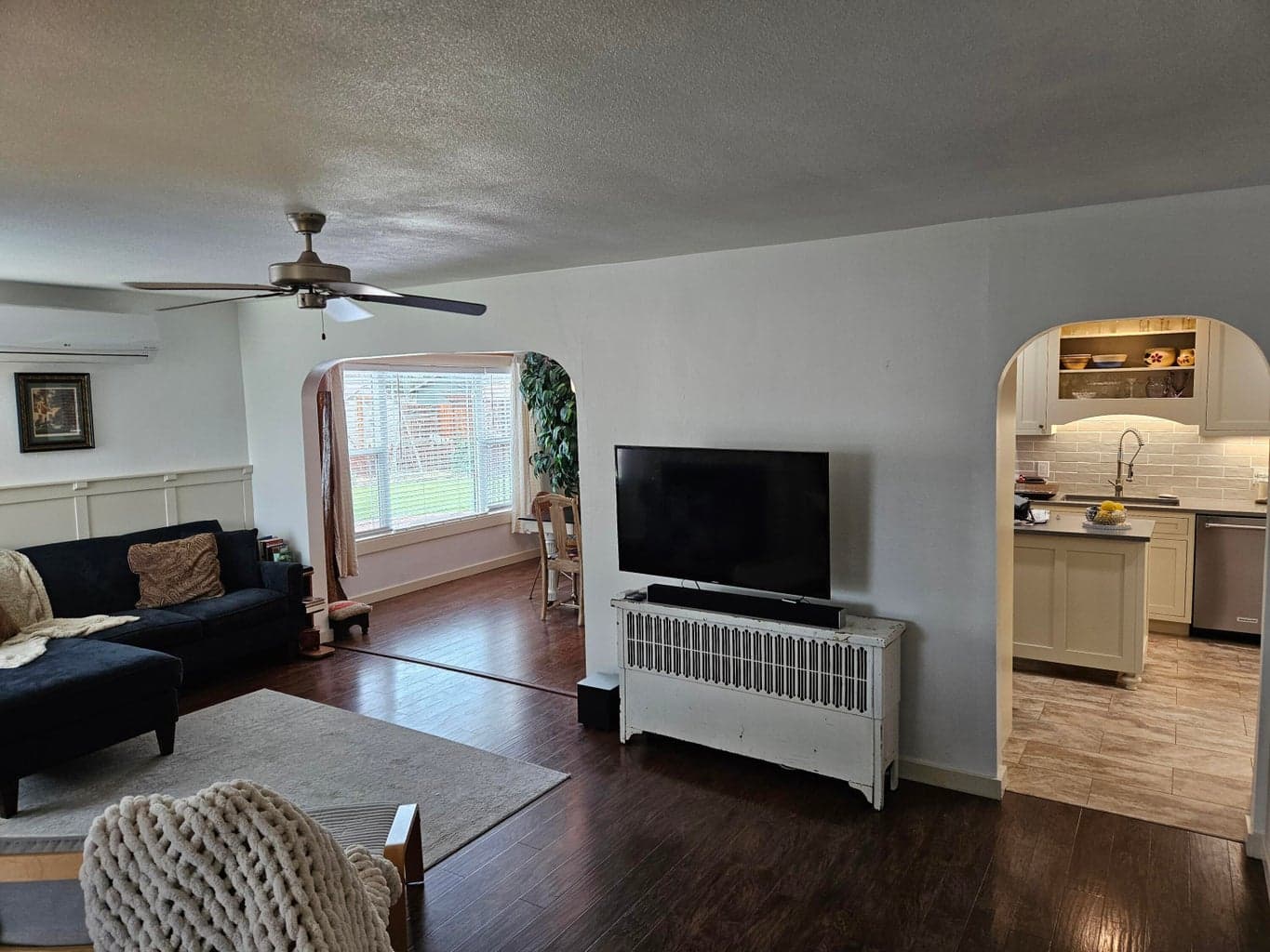 Living room facing kitchen and Dining Room
