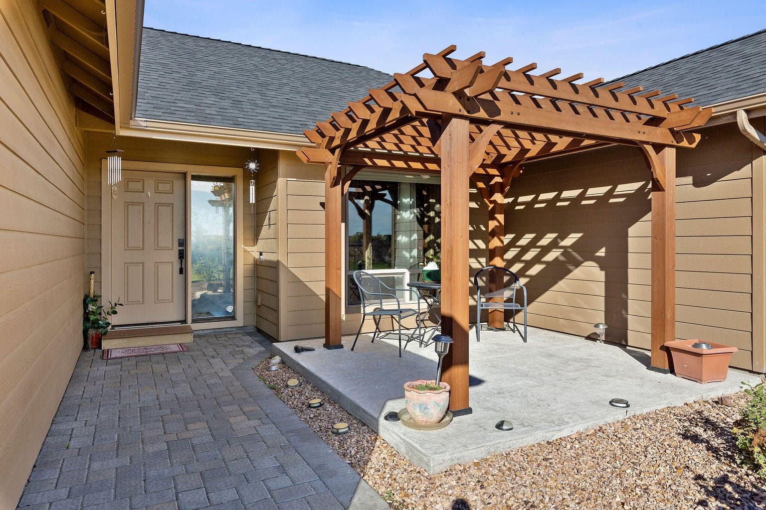 Pergola in the front yard.