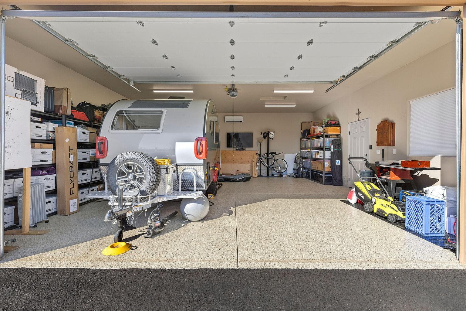 Heated, cooled, professionally coated floors, gutters.