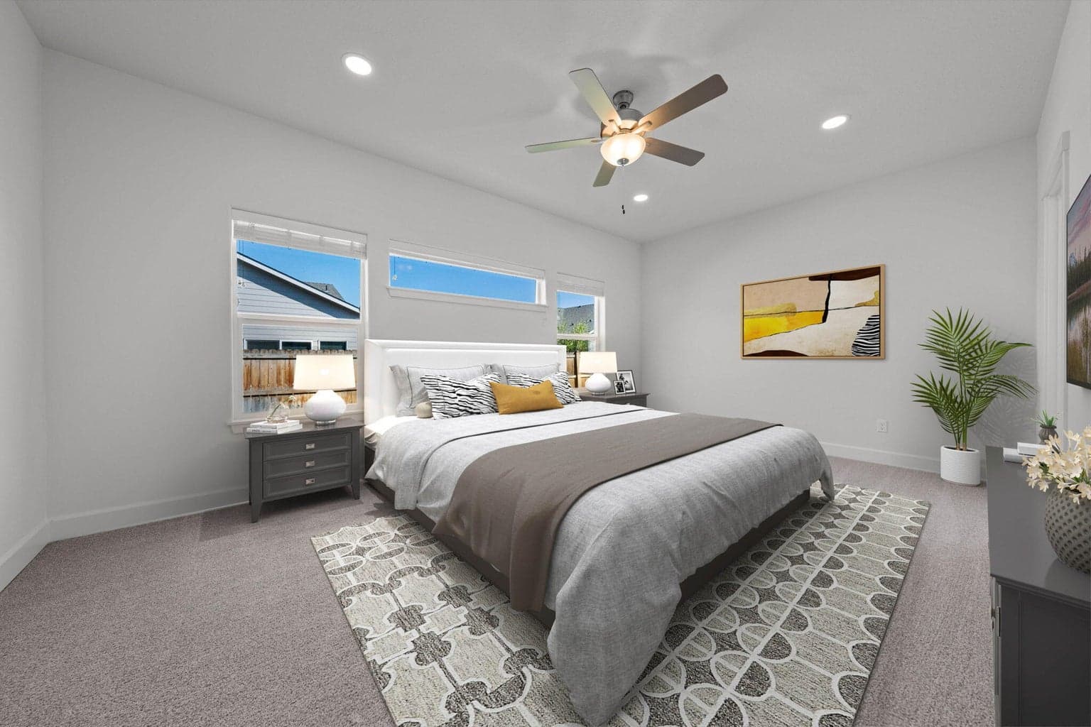 Primary bedroom, virtually staged