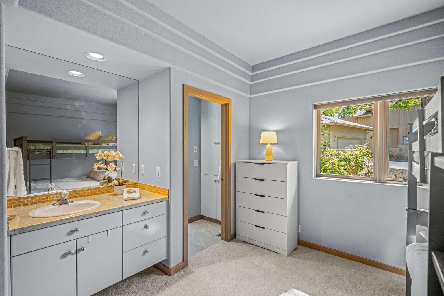 Guest room private sink to jack n jill shared shower