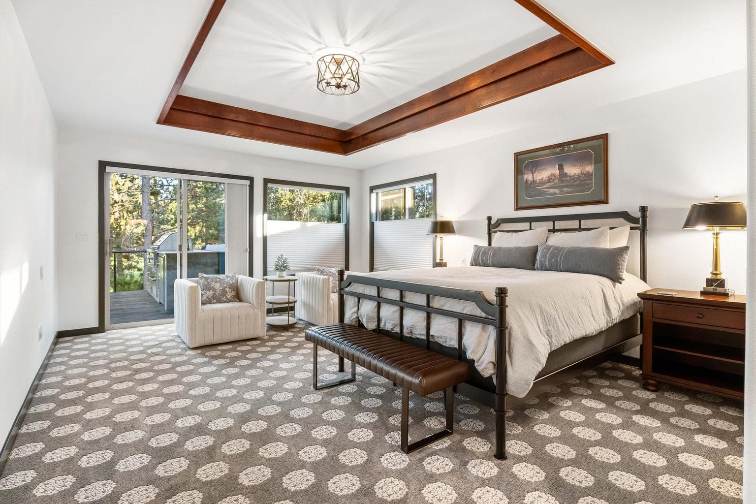 Beautiful architectural features and private access to the upper deck & hot tub enclosure.