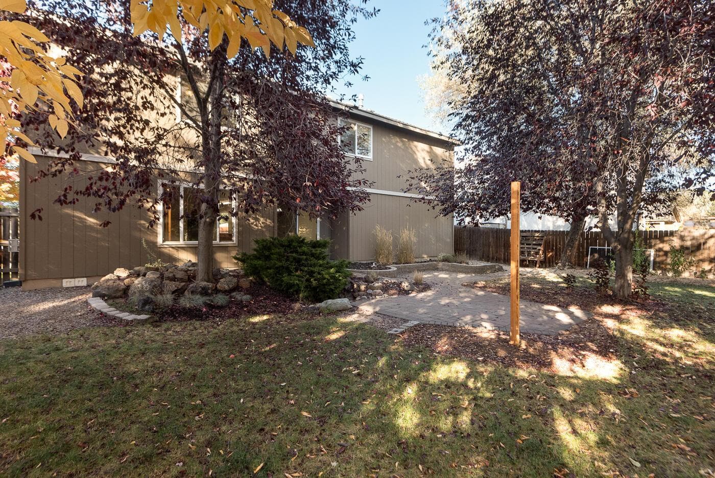 Mature trees in the back yard.