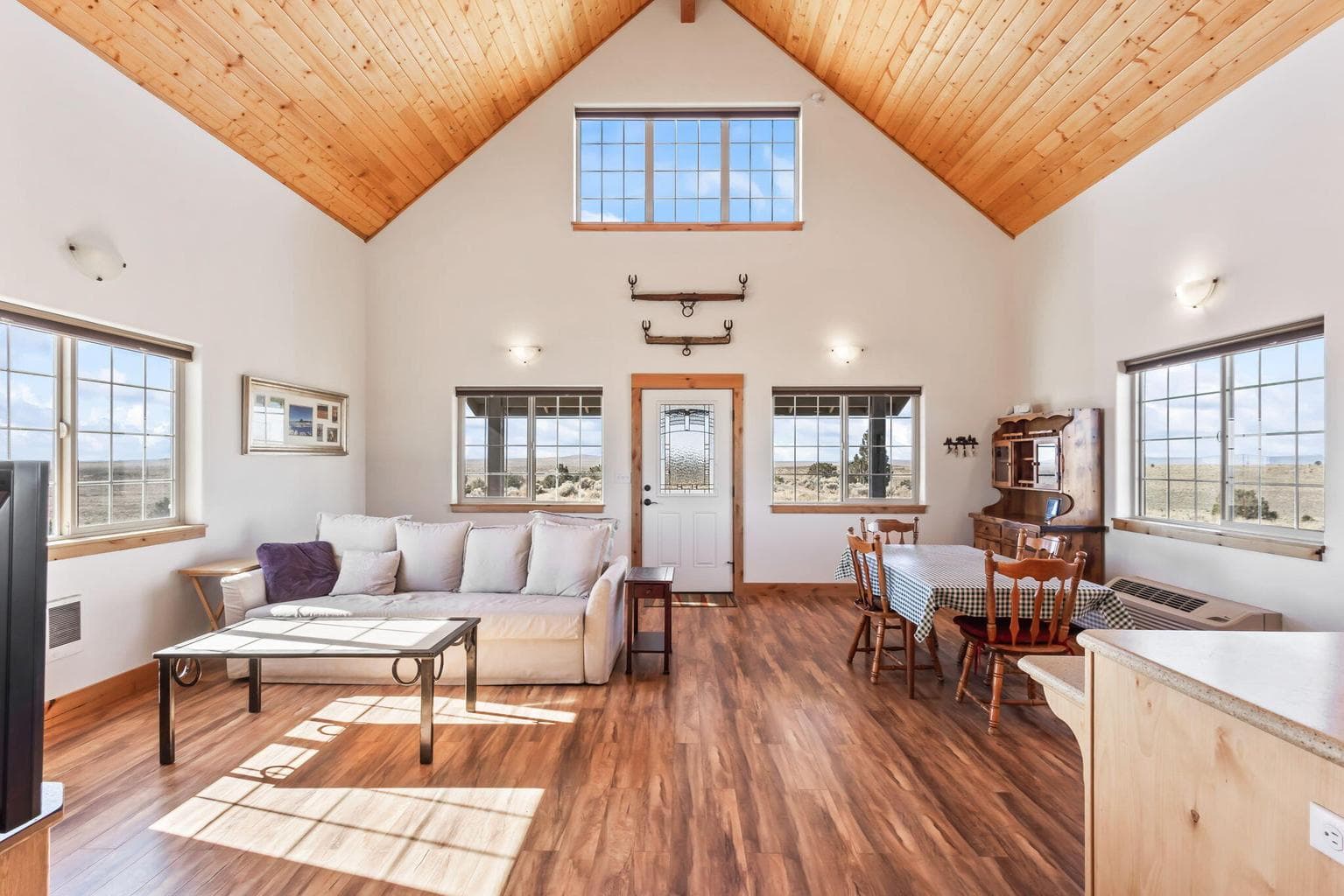 Great room with vaulted ceiling