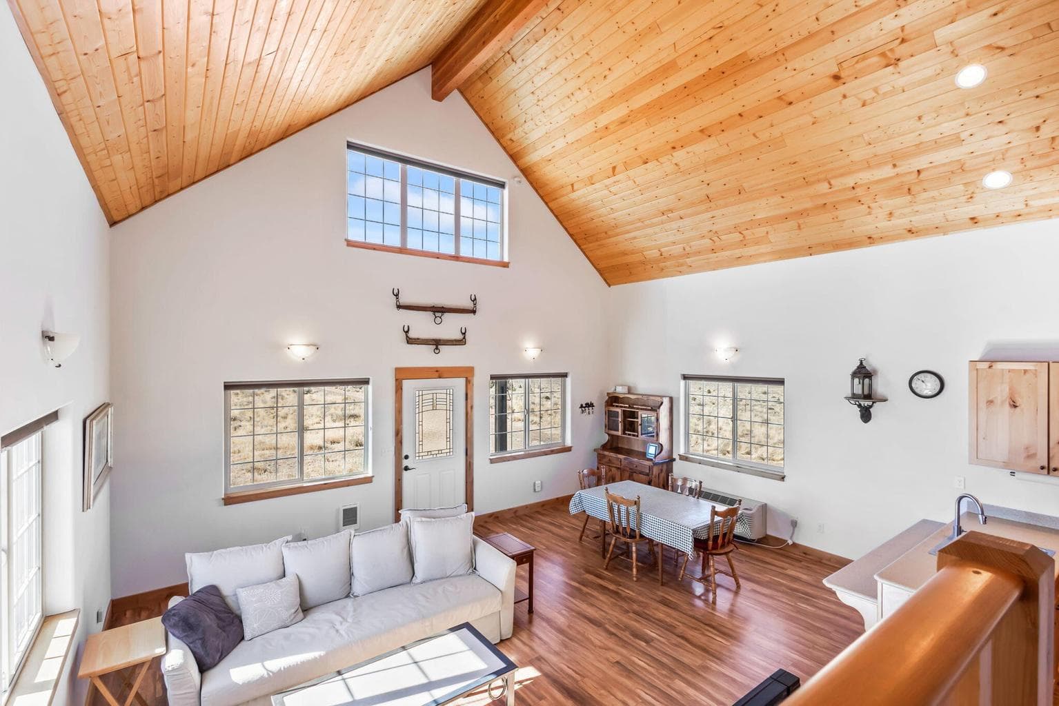 Great room with vaulted ceiling