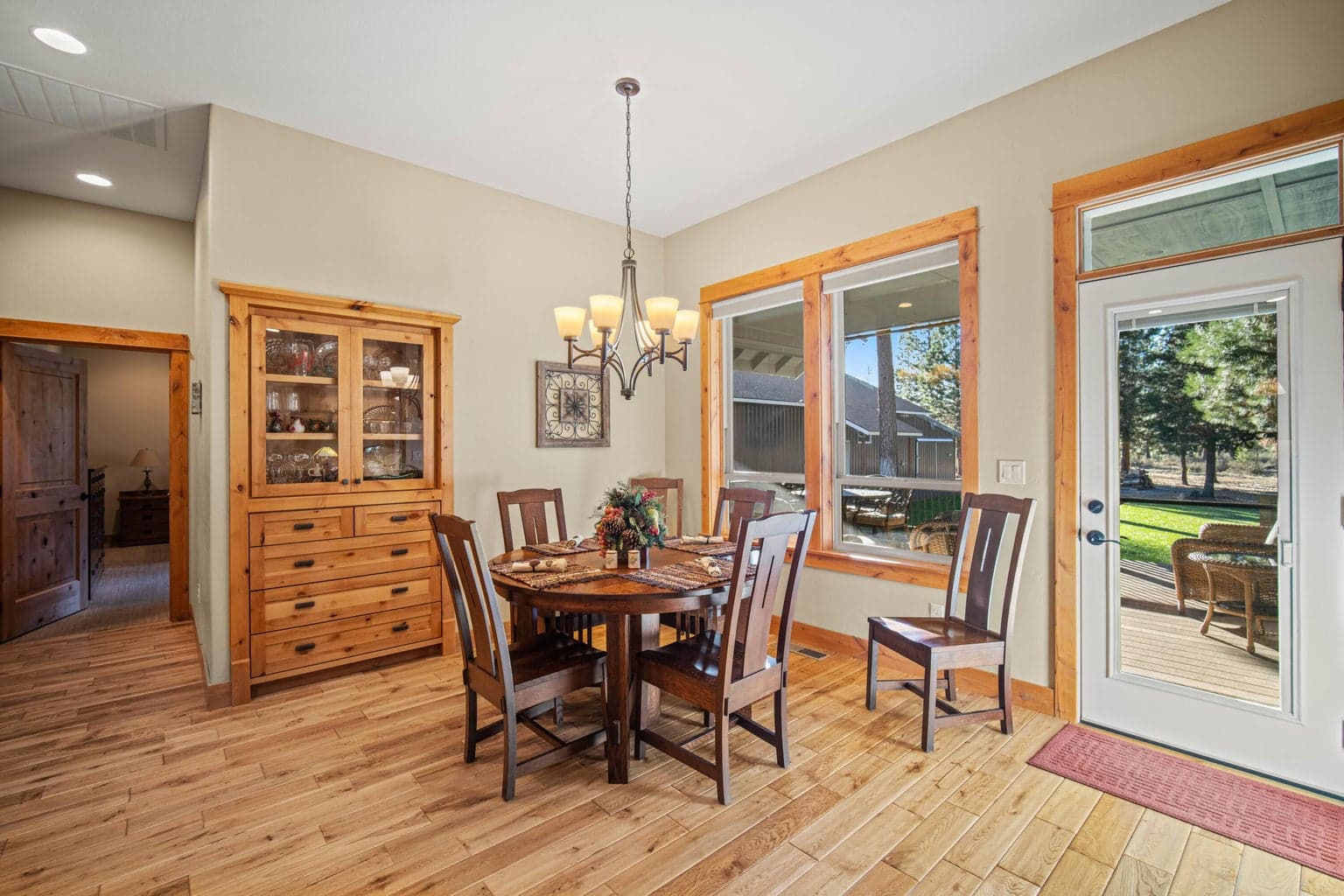 Dining area with built-in hutch.