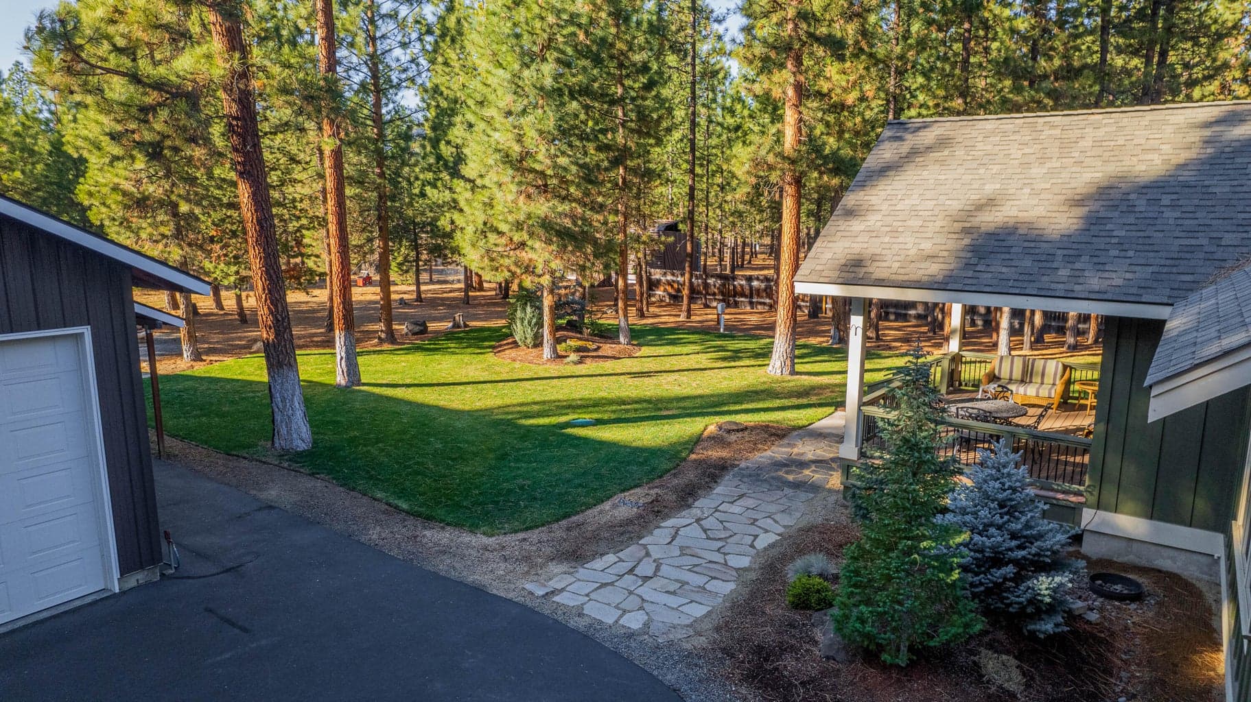 Landscaped, but low maintenance grounds with four zone irrigation system including drip.