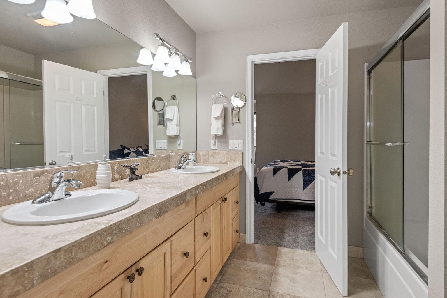 Second level Jack and Jill bath with dual vanity.