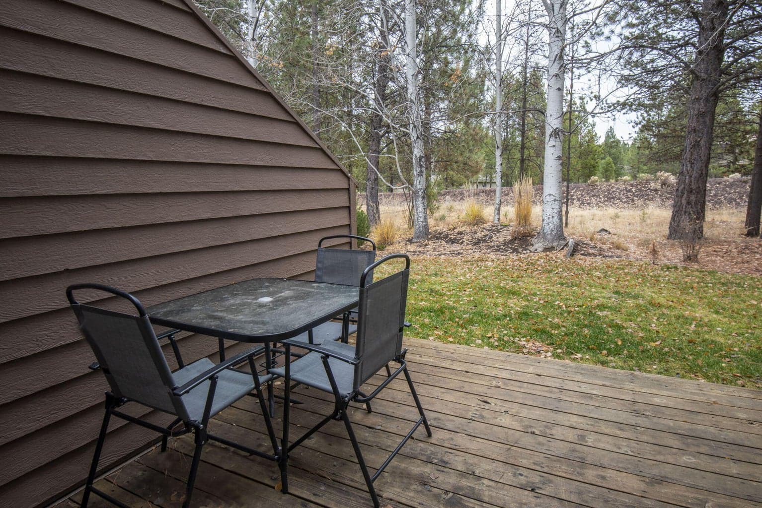 Deck overlooking open space.