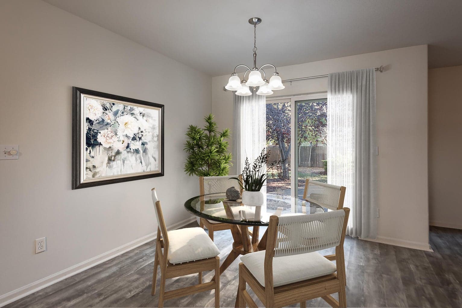 Dining area allows enough room for a large table in almost any shape.
