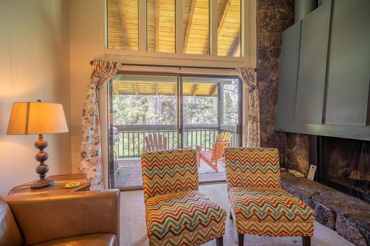 High vaulted ceilings and one of two wood burning fireplaces!
