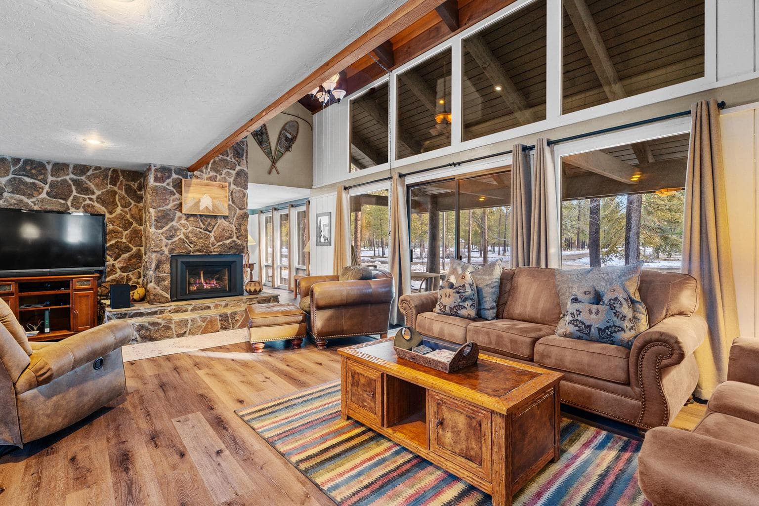 Open family room complete with gas fireplace