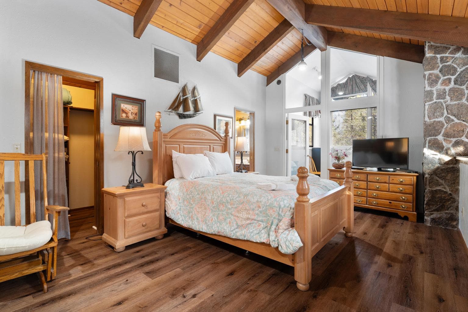 An upstairs loft provides additional living space.