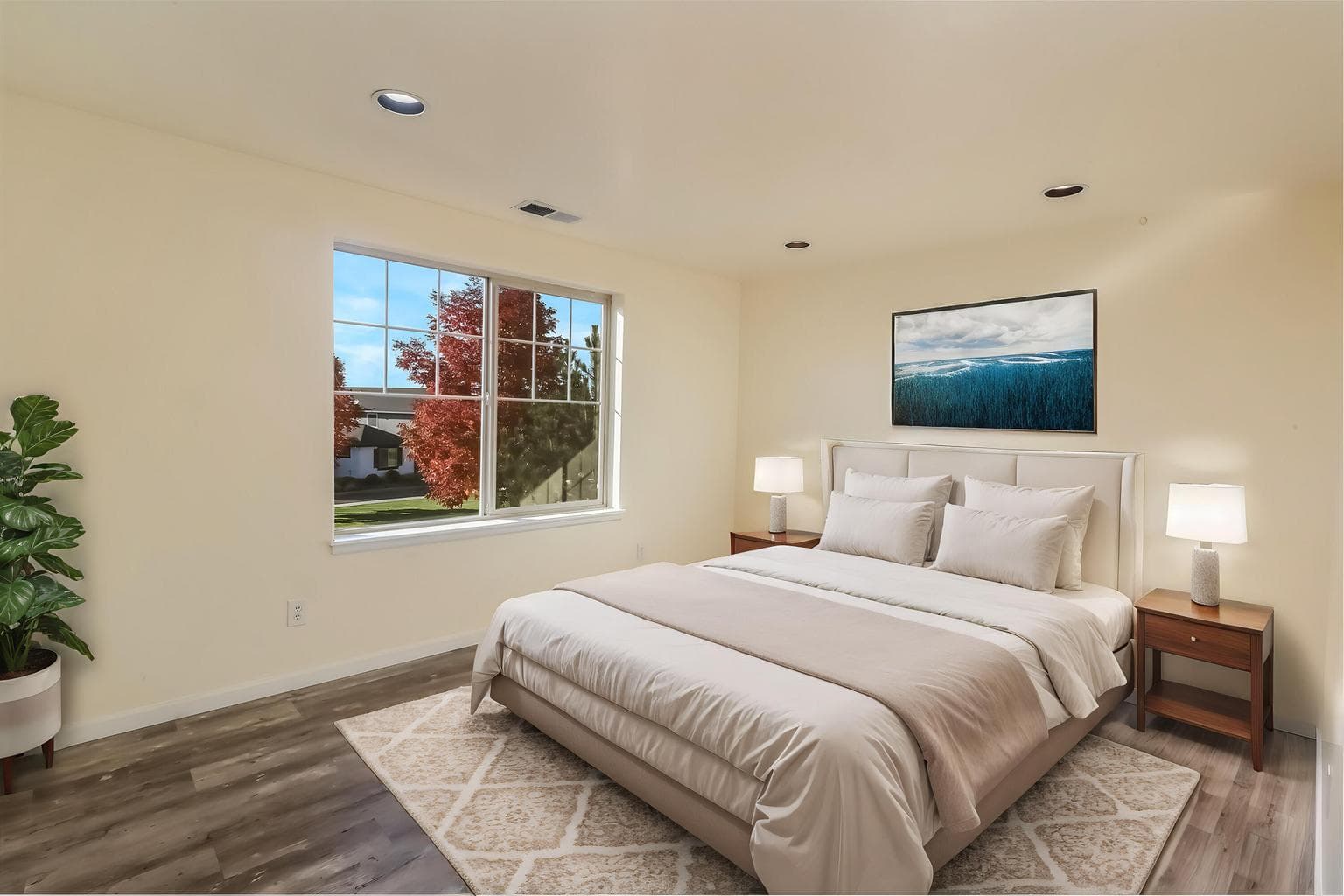 Virtually staged primary bedroom