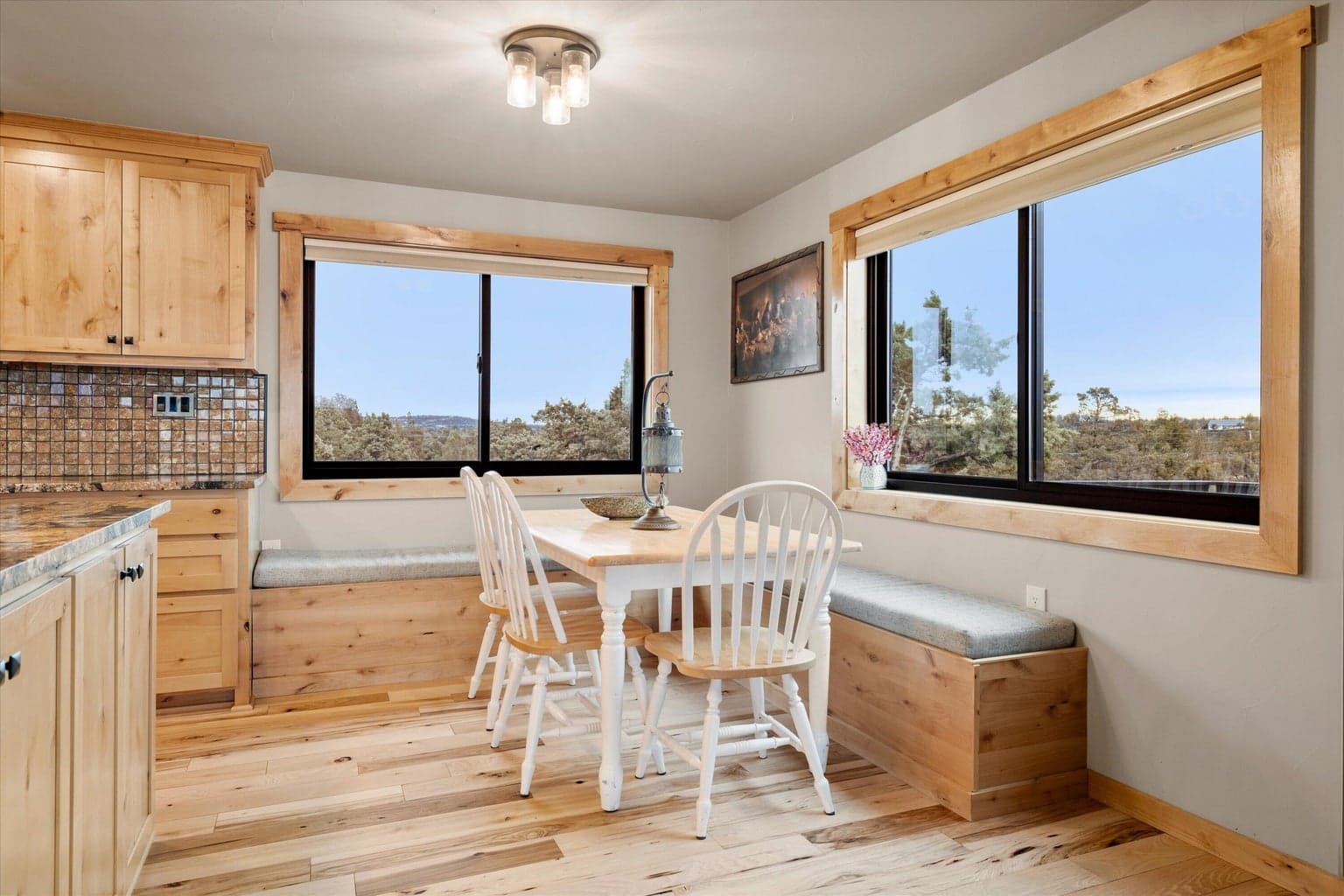Check out the convenient built-in dining bench with storage.