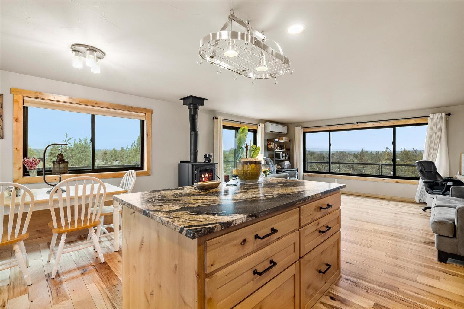 Handy island in kitchen makes food prep a breeze.