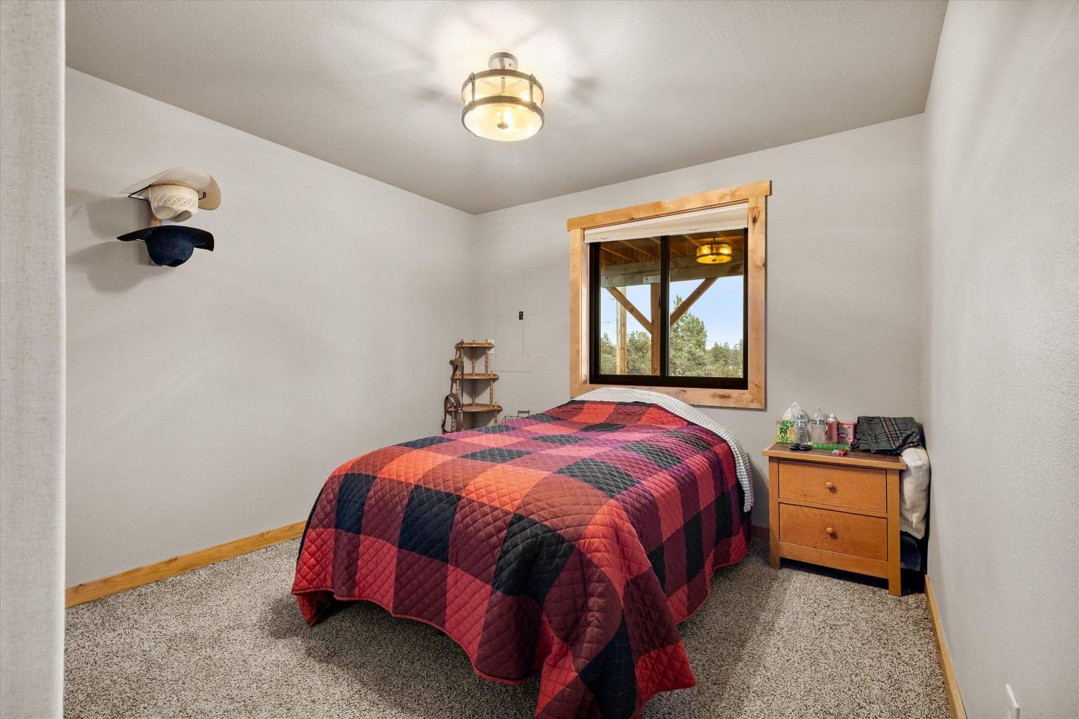Downstairs carpeted bedroom.