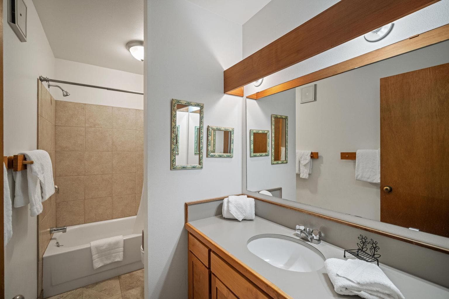 Hall bath with a tub/shower combo