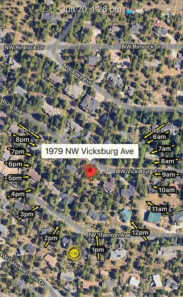 Longest day of the year superimposed on the map of Vicksburg Avenue.