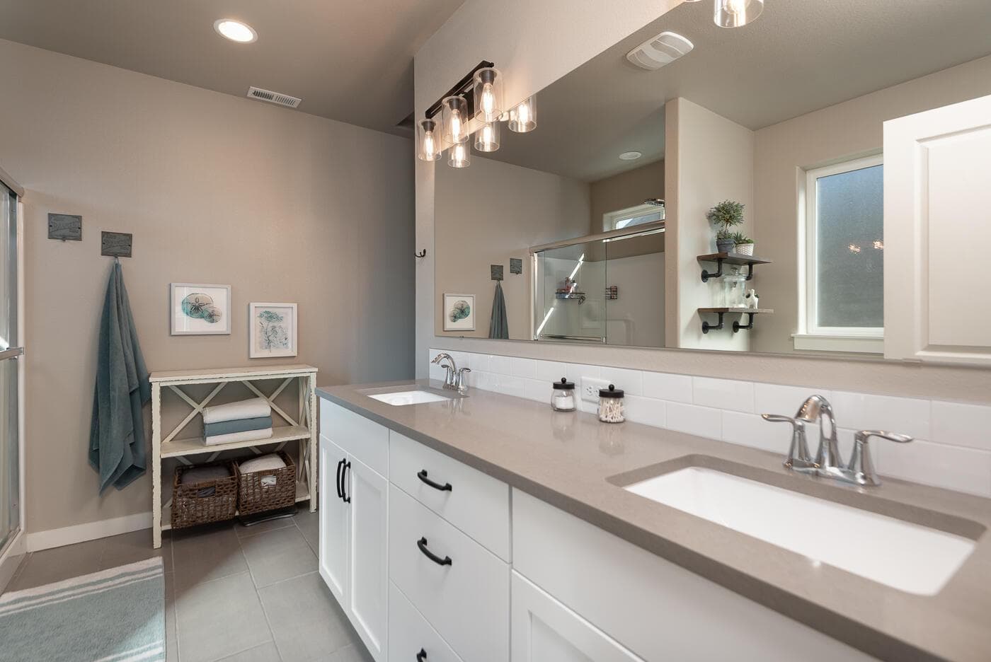 Primary bathroom with dual vanity