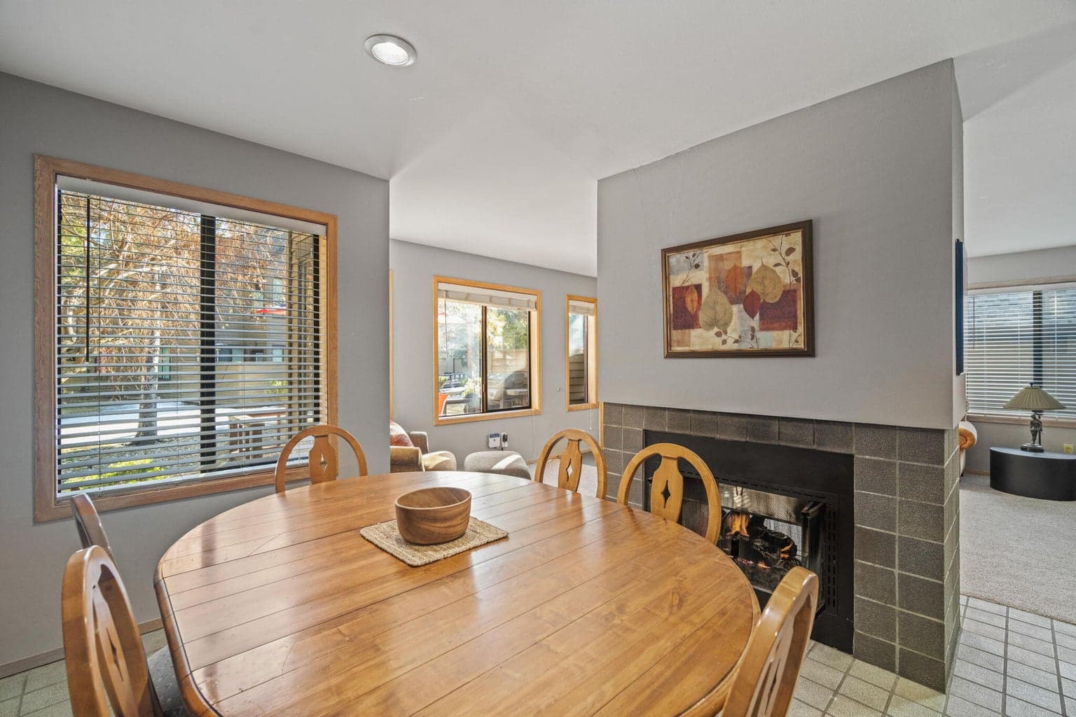 Dining room with fire place for added ambiance