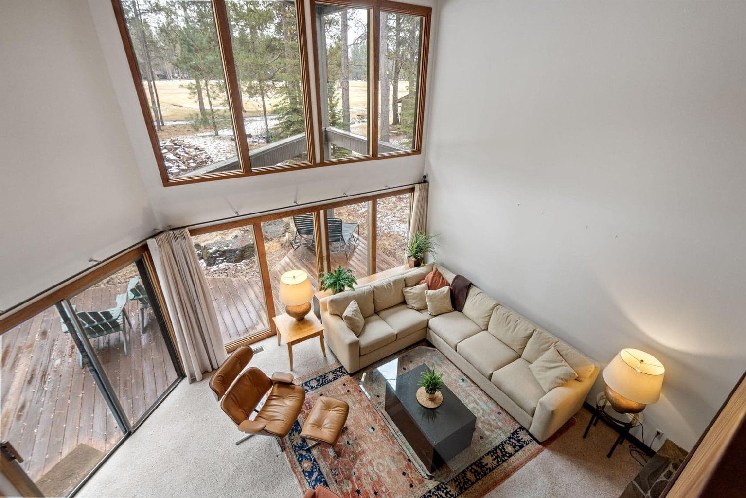 Overlooking the living room from the loft area upstairs.