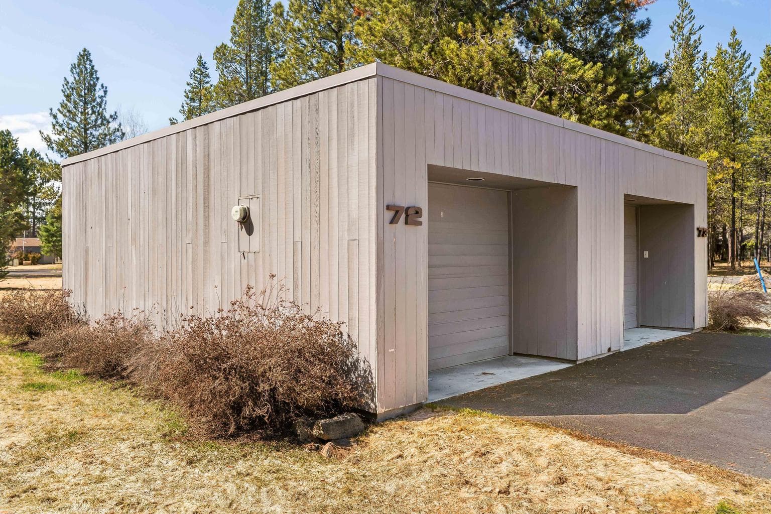 Single car garage plus three exterior storage areas for your toys.