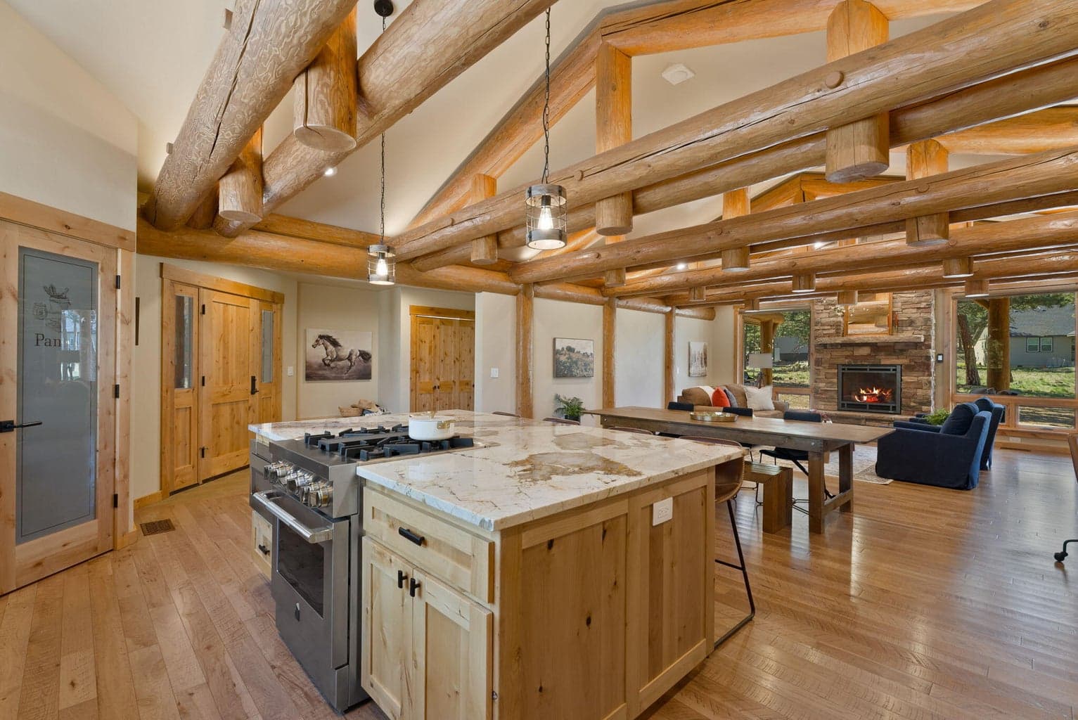 Custom kitchen with granite countertops, high-end appliances, butler pantry, & more!