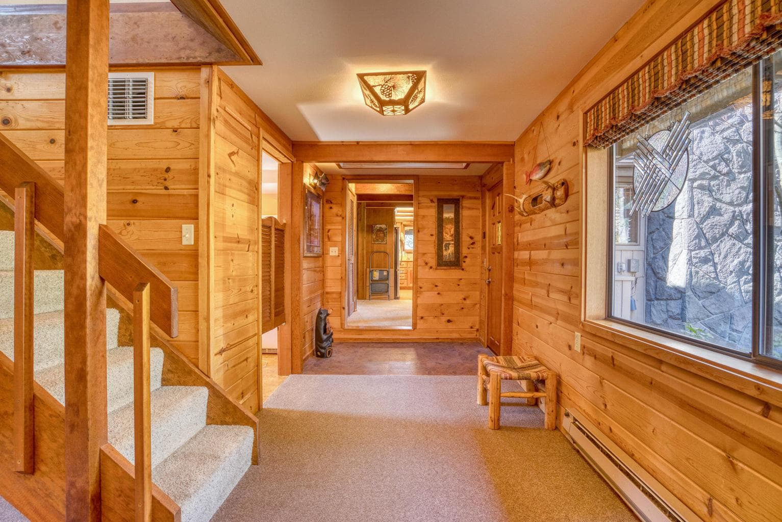 A warm and rustic interior.