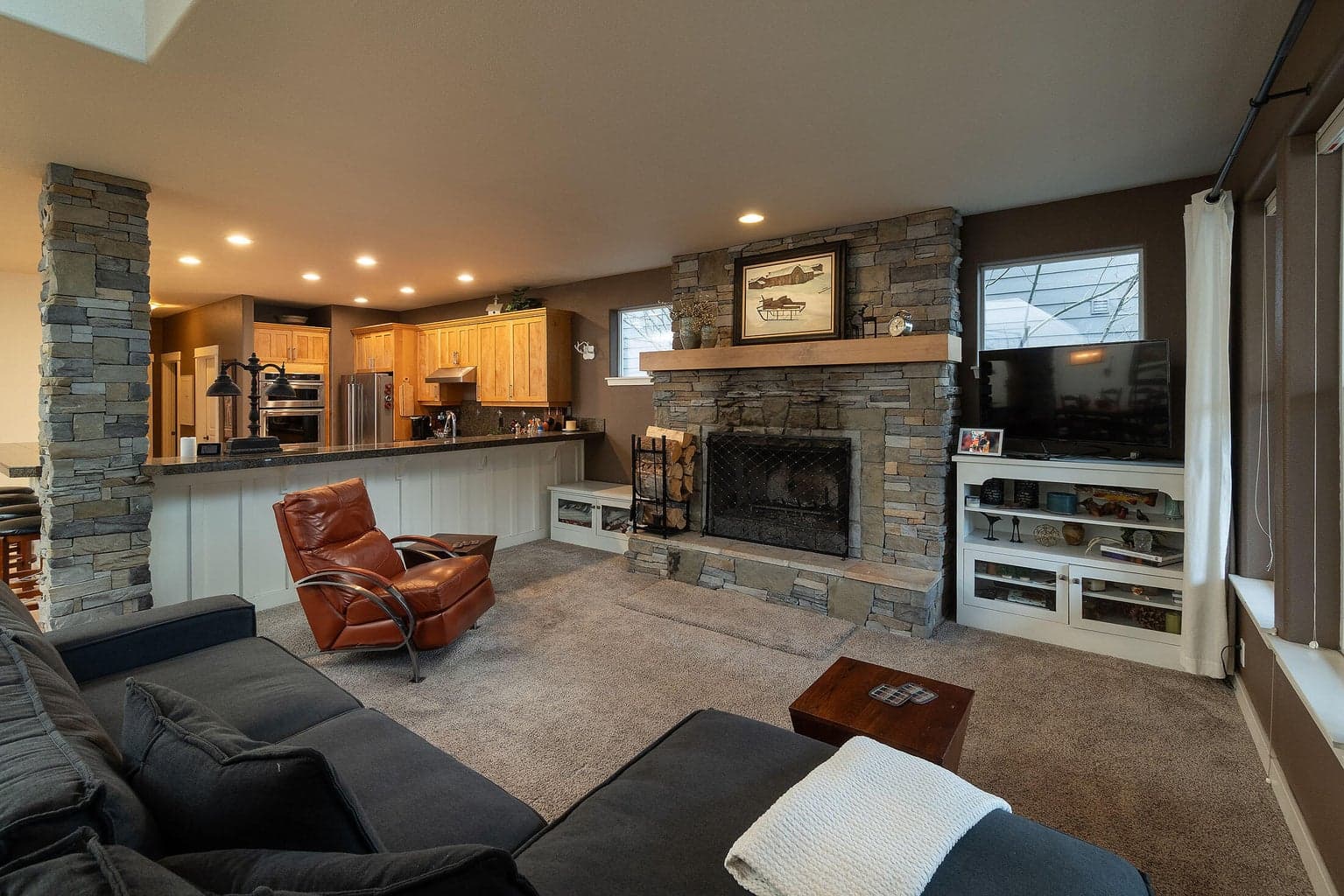 Big 42" wood burning fireplace with gas log lighter