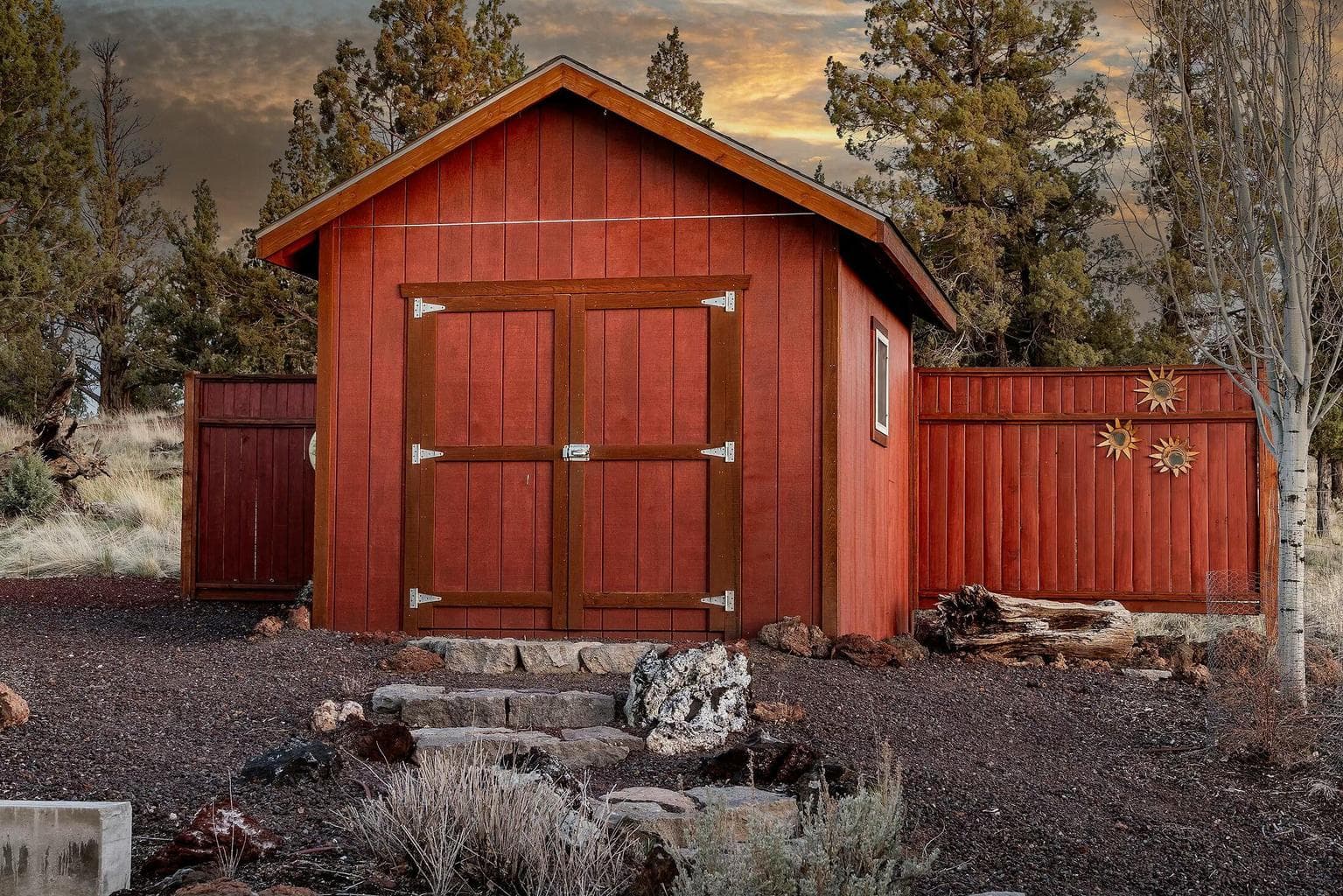 Shed provides extra storage for tools, gear, or seasonal essentials.