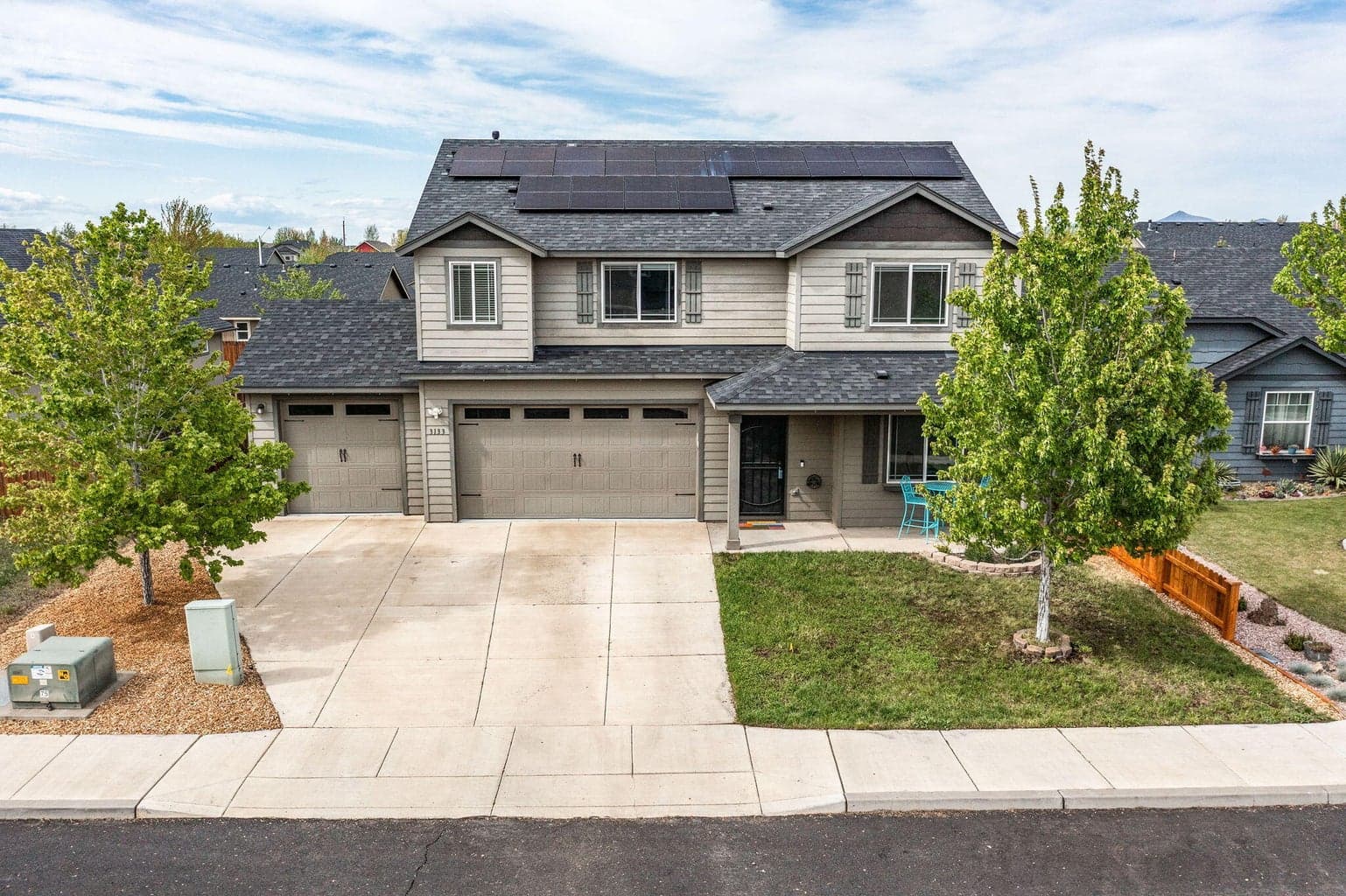 Solar panels and a 3 Car Garage