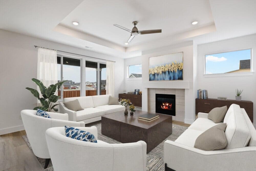 Subject property - Greatroom with gas fireplace - virtual staging