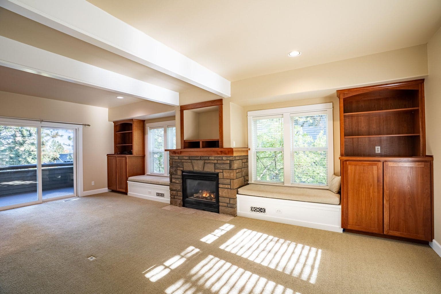 To the right when entering the home, you'll find yourself in the cozy living room.