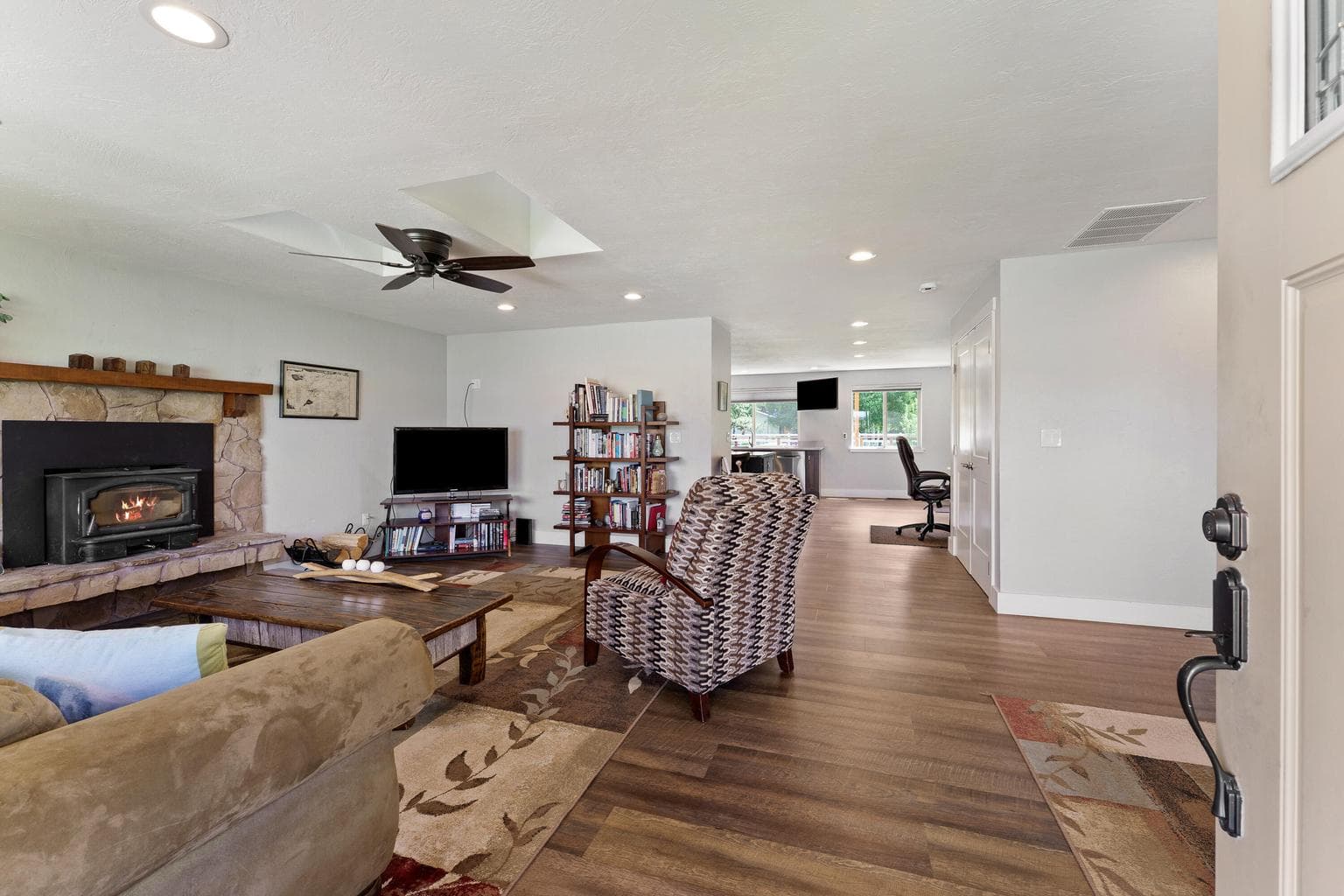 Large living room with fireplace