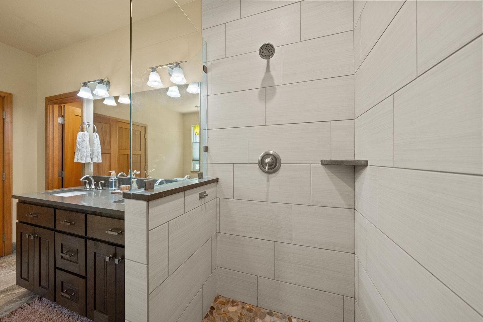 Primary bath shower. Full tile, heated floors