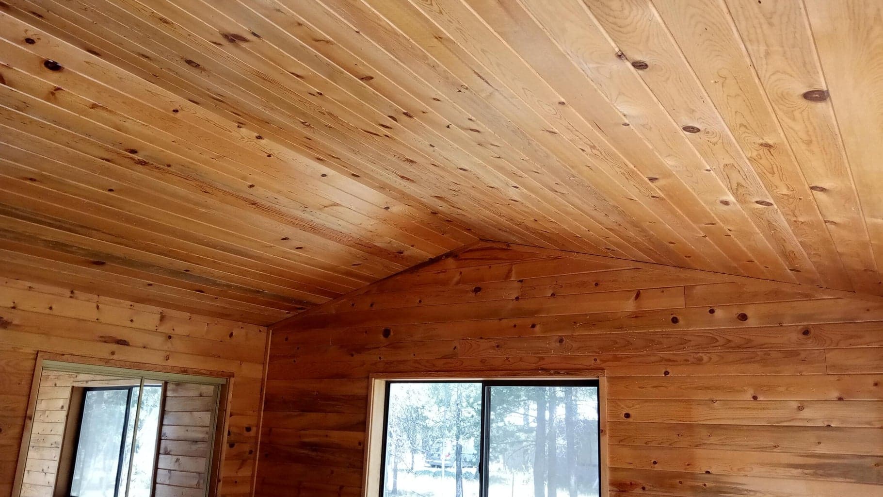 Beautiful exposed knotty pine ceilings