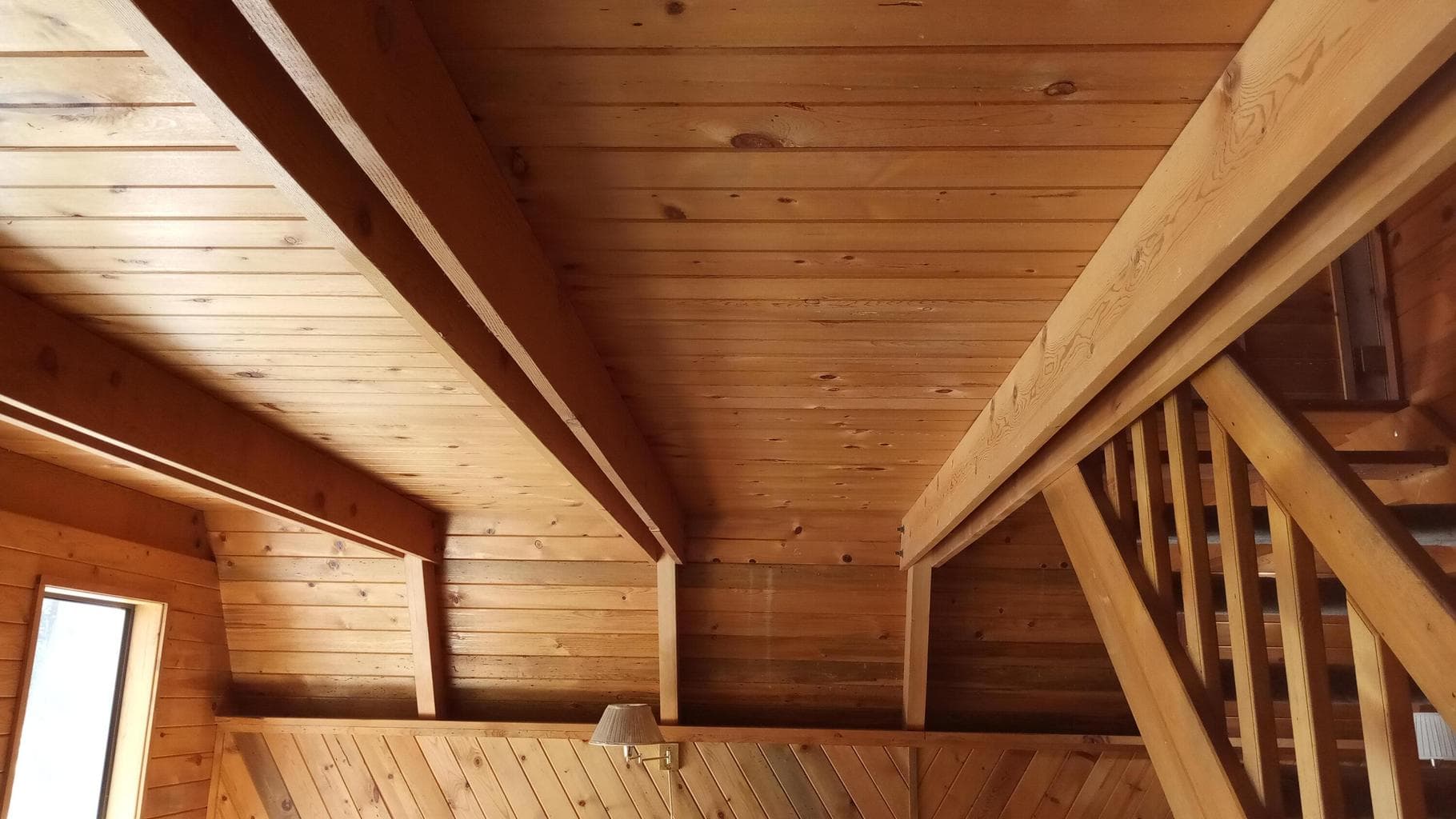 Beautiful exposed pine ceilings in great room