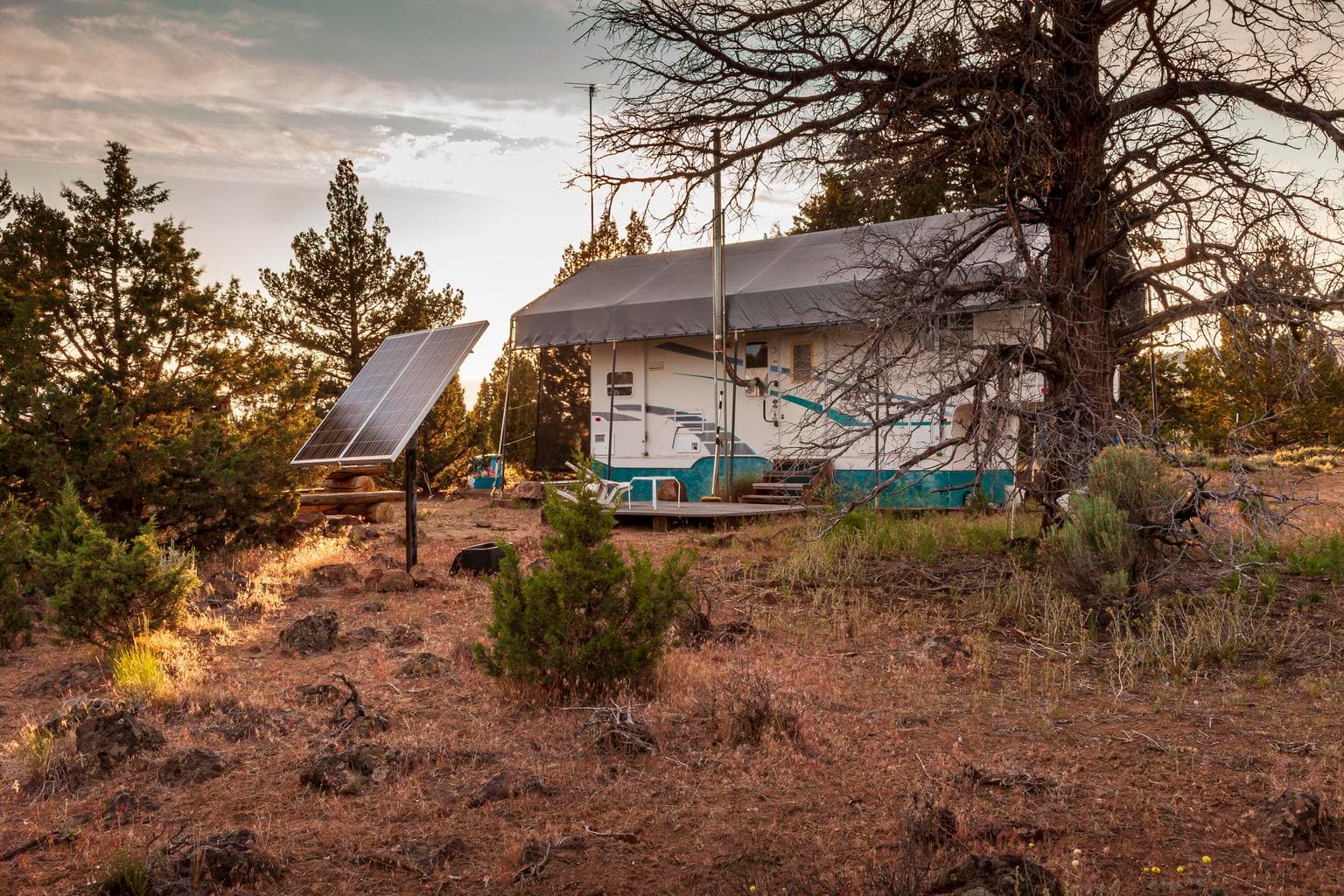 240-watt solar array, with RV behind.