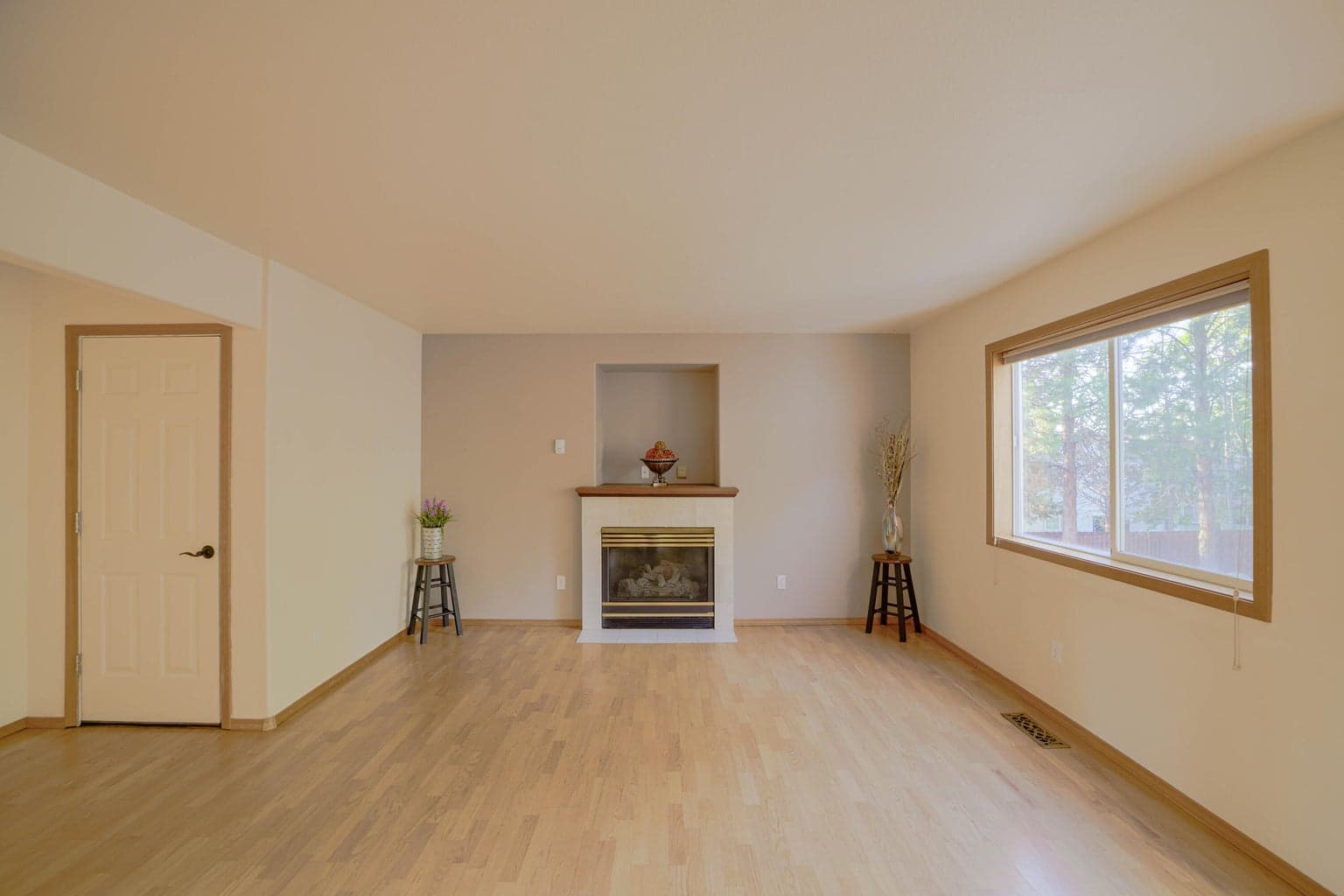Gas fireplace with blower, in living room