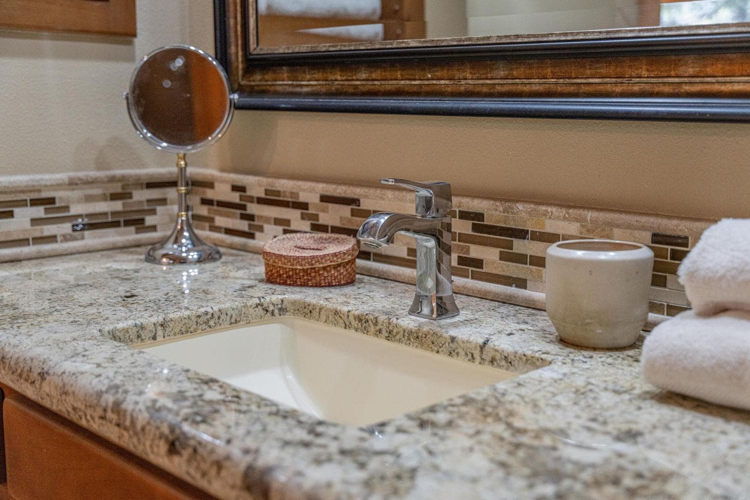Close-up of vanity in primary suite.
