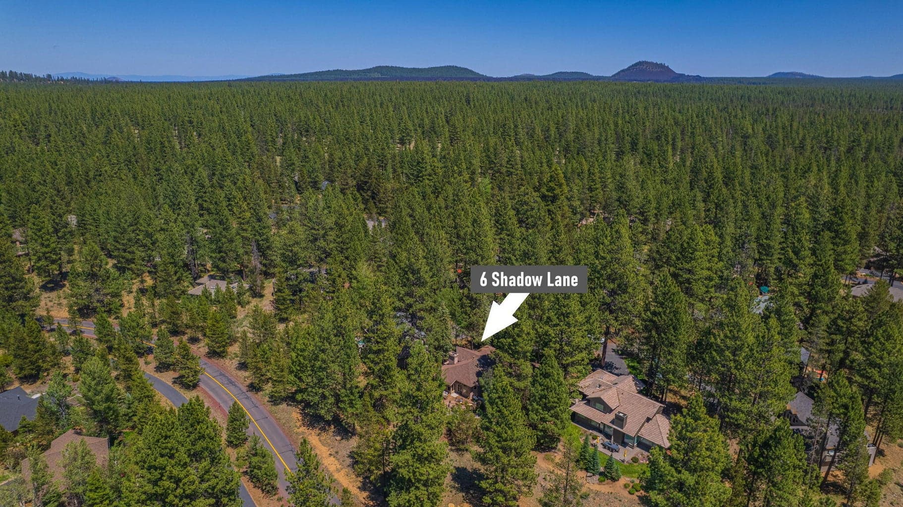 Aerial view of the home, facing east.