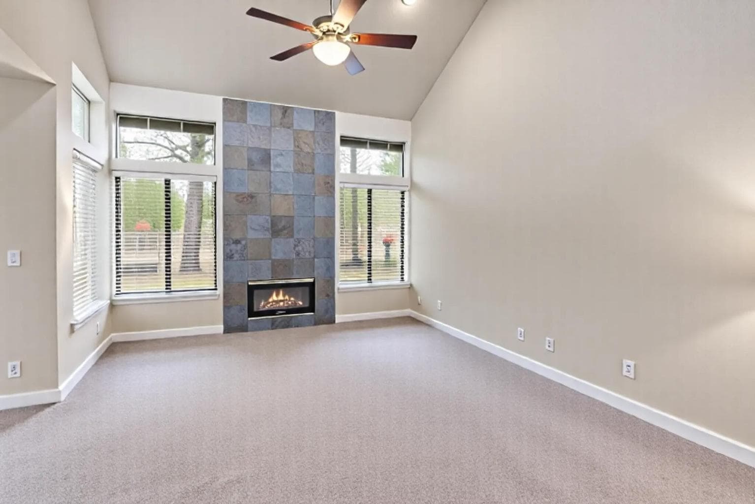 Spacious Living Room with Natural Light and Gorgous Fireplace