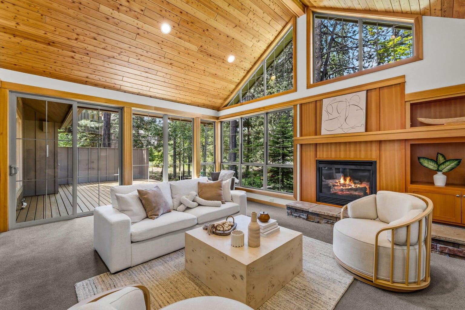 Vaulted great room with slider to large deck