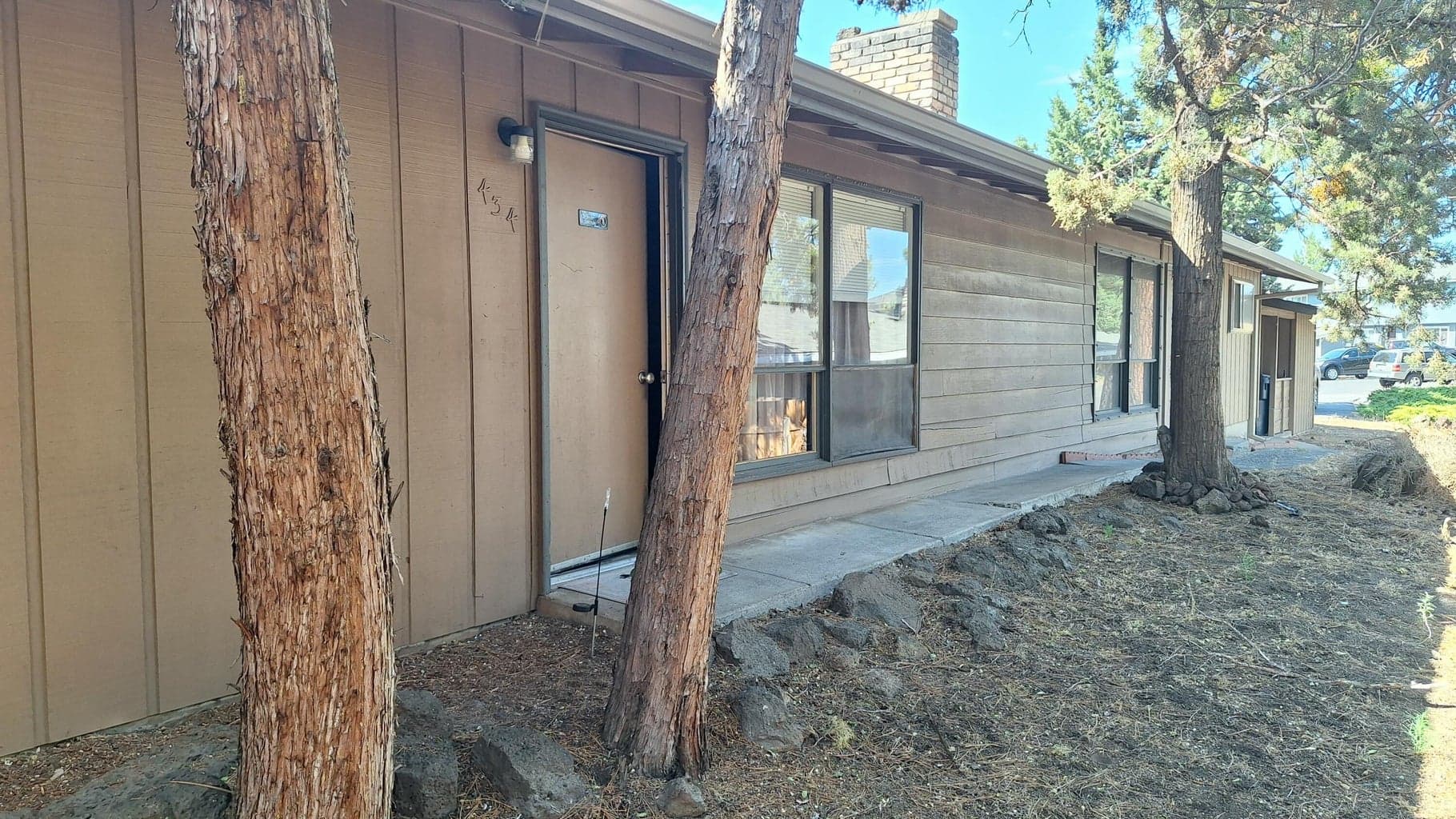 View to front doors of both units
